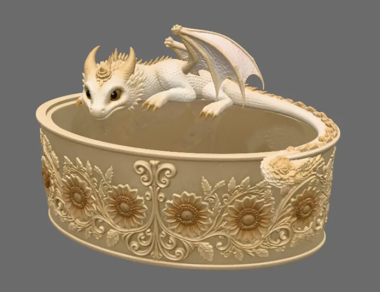 Golden Sunflower Dragon Planter STL File for 3D Print - Model preview 8
