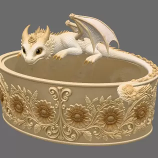 Golden Sunflower Dragon Planter STL File for 3D Print - Model thumbnail 8