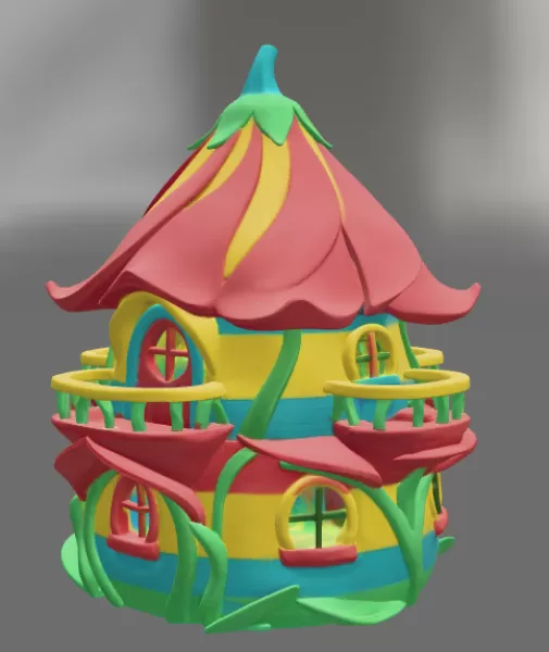 Colorful Fantasy Fairy House - STL File 3D Printable - Model preview 5