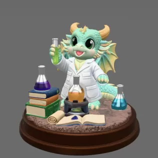 Cute Scientist Dragon Figurine STL File for 3D Print - Model thumbnail 3