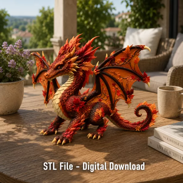 Autumn Ember Dragon STL File for 3D Print - Model preview 3