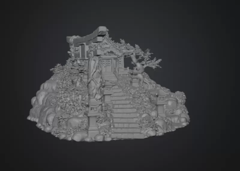 🏯 Japanese Sakura Shrine Garden STL File for 3D Print - Model preview 15
