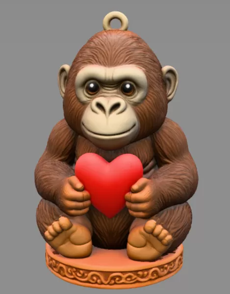 Cute Gorilla STL File – 3D Printable Valentine Figurine - Model preview 2