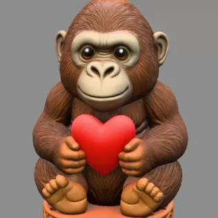 Cute Gorilla STL File – 3D Printable Valentine Figurine - Model thumbnail 2
