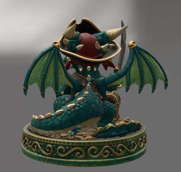 Cute Treasure Hunter Dragon STL File for 3D Printing - Model preview 5