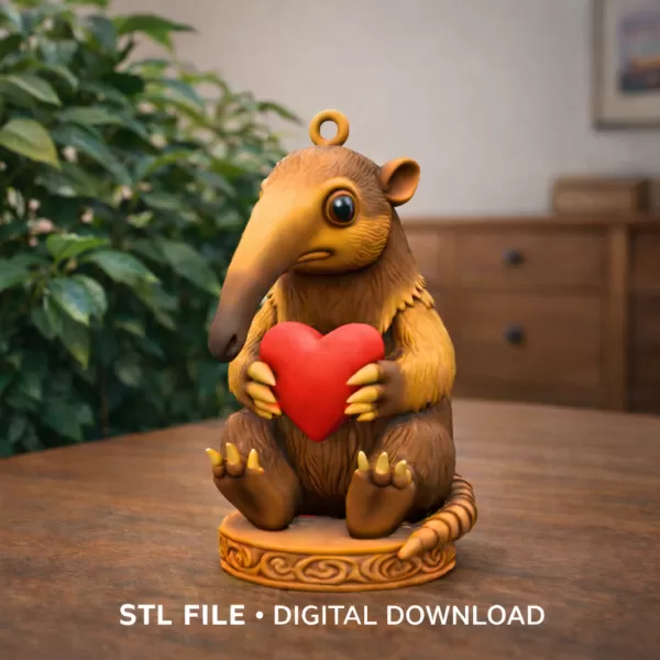 Cute Anteater STL File – 3D Printable Valentine Figurine - Model preview 6