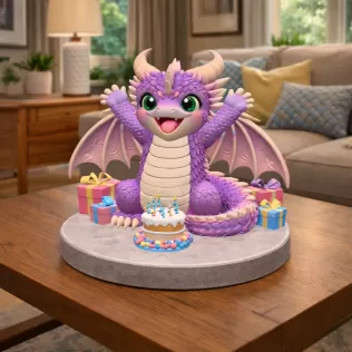 Cute Birthday Dragon STL File for 3D Printing - Model thumbnail 2