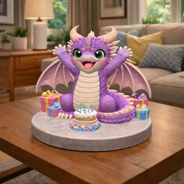 Cute Birthday Dragon STL File for 3D Printing - Model preview 2