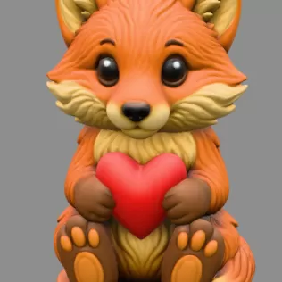 Adorable fox / forest creature figurine holding a heart pendant - Model thumbnail 2