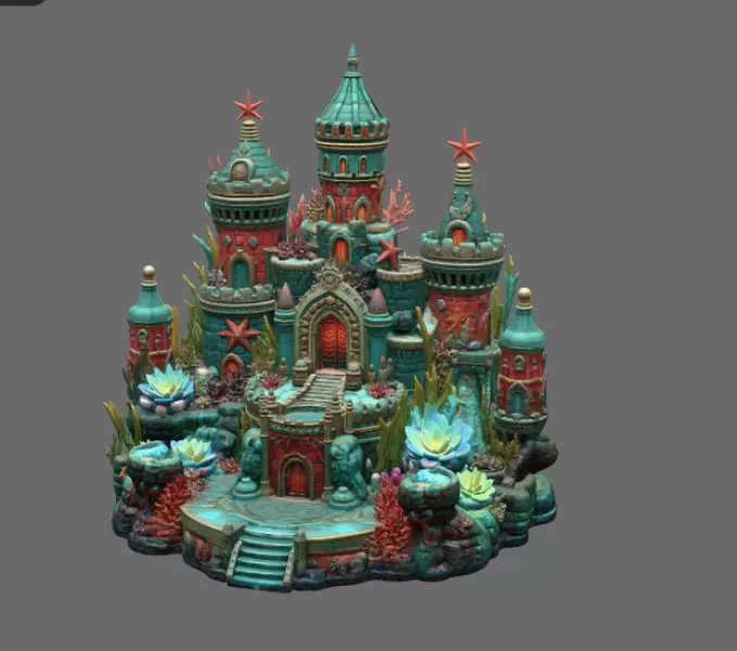 Coral Kingdom Fantasy Castle STL File for 3D Print - Model preview 7