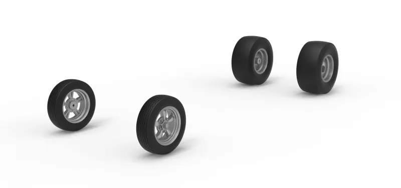 Wheel Set of Vintage Front engine dragster Version 7 Scale 1:25 - Model preview 2