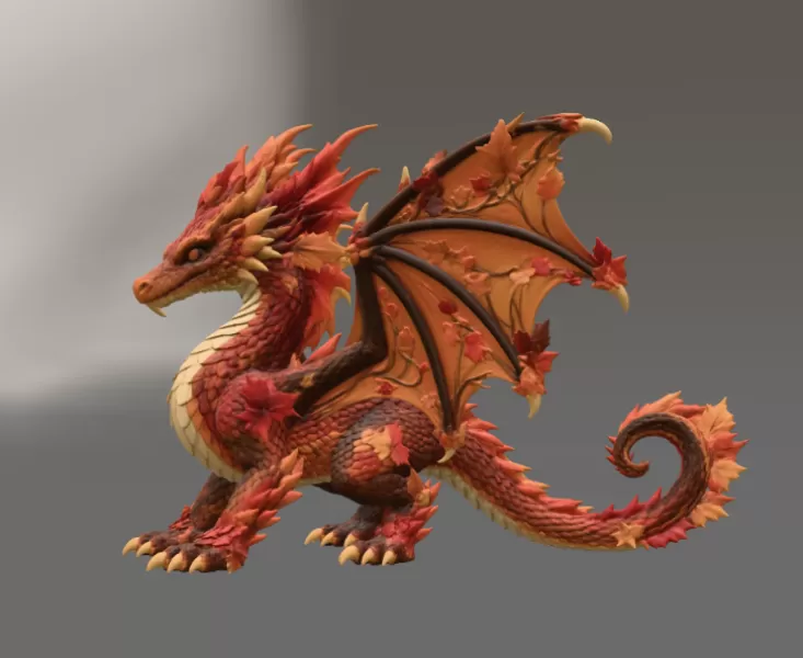 Autumn Ember Dragon STL File for 3D Print - Model preview 7