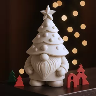 Christmas Tree Hat Gnome Figure | Festive Holiday Decor - Model thumbnail 6