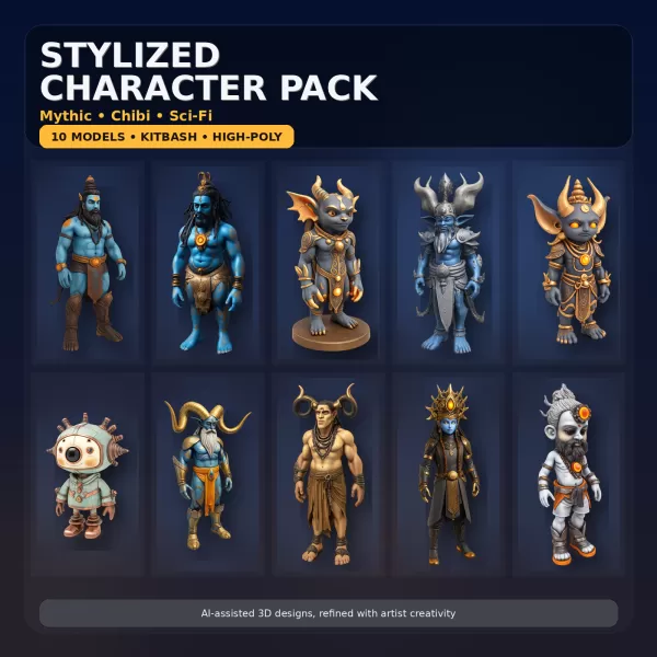 Stylized Mythic Character Pack – Kitbash High-Poly Collection - Model preview 1