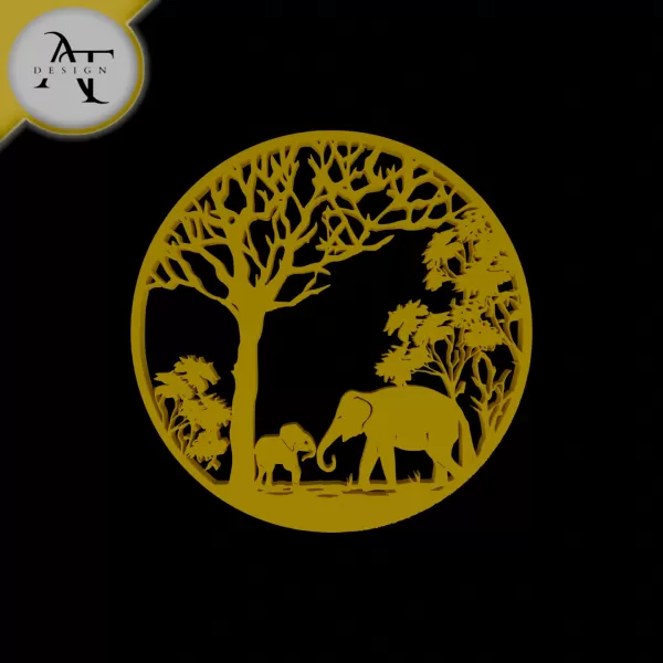 Elephants - Silhouette - 2D Wall Art Decor - Model preview 1