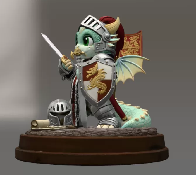 Cute Fantasy Warrior Dragon STL File for 3D Printing - Model preview 4