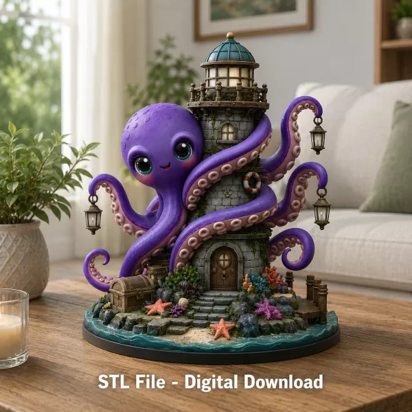 Octopus Lighthouse Keeper STL File for 3D Print - Model preview 3