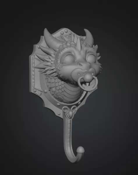 Baby Dragon Wall Hook STL File for 3D Printing - Model preview 12