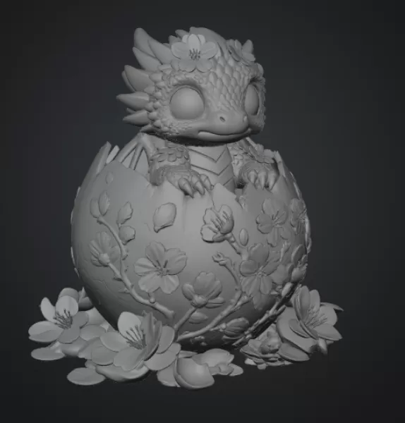 Cherry Blossom Baby Dragon in Egg STL File for 3D Print - Model preview 17