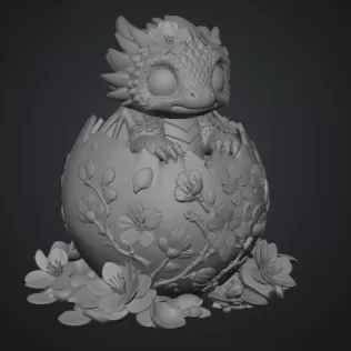 Cherry Blossom Baby Dragon in Egg STL File for 3D Print