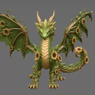 Sunflower Meadow Dragon STL File for 3D Print - Model thumbnail 5