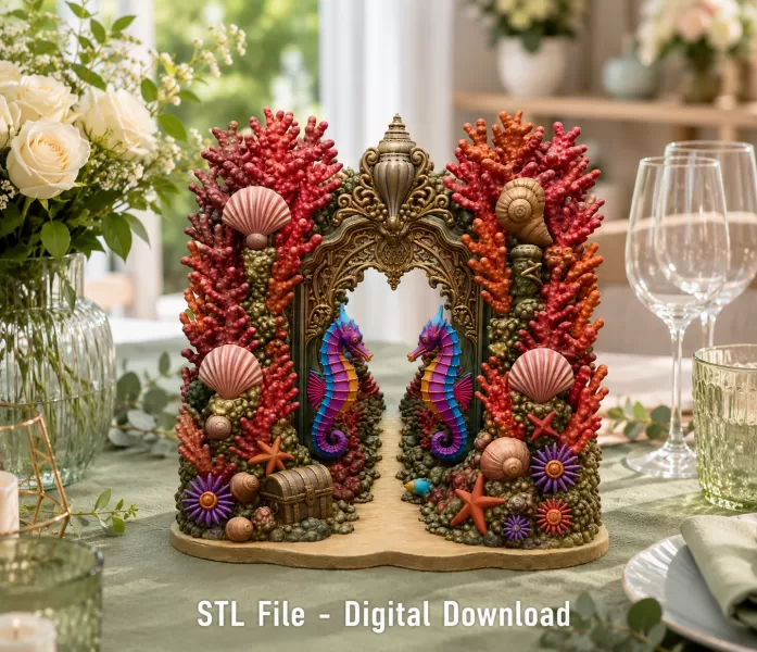 Coral Seahorse Fantasy Gateway STL File for 3D Print - Model preview 1