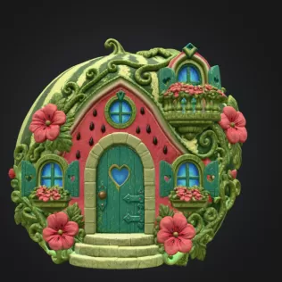 Watermelon Fairy House STL for 3D Print - Model thumbnail 3