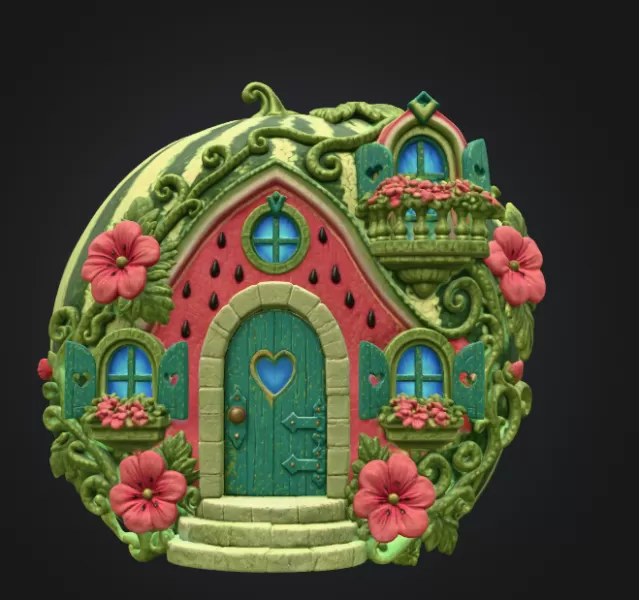 Watermelon Fairy House STL for 3D Print - Model preview 3