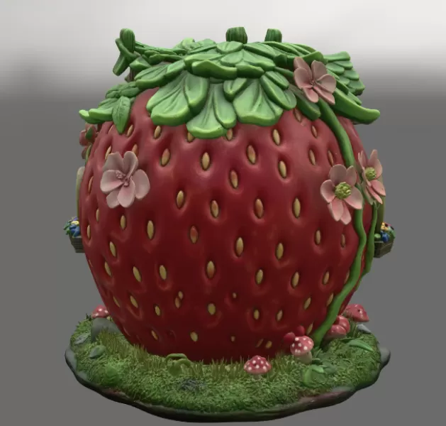 Strawberry Fairy Cottage STL File 3D Printable - Model preview 5