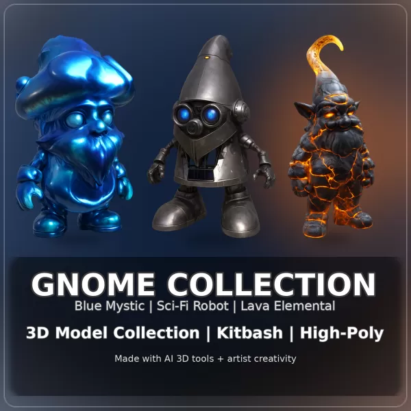 Gnome Collection Bundle – Blue Mystic, Sci-Fi Robot & Lava Eleme - Model preview 1