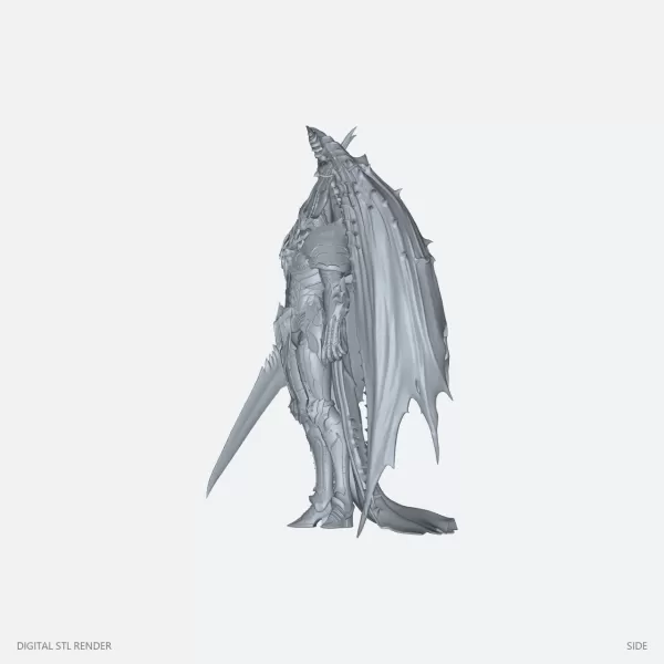 Winged Horned Warrior Statue - STL - Model preview 3