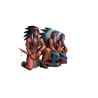 Three Native Indian People Sitting Traditional Cultural Sculptur - Model thumbnail 4