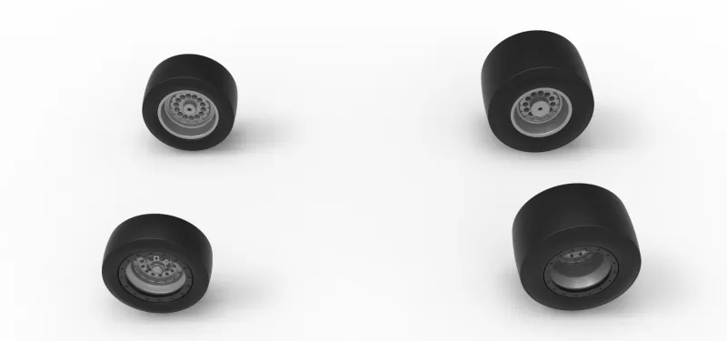 Wheel Set of Vintage Pavement Silver Crown Car Scale 1:25 - Model preview 5