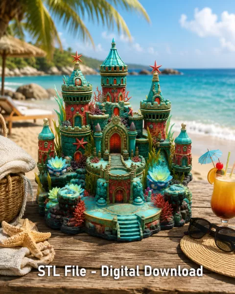 Coral Kingdom Fantasy Castle STL File for 3D Print - Model preview 1