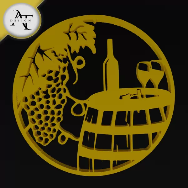Wine and barrel - Silhouette - 2D Wall Art Decor - Model preview 1