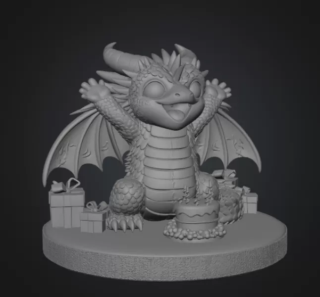 Cute Birthday Dragon STL File for 3D Printing - Model preview 10