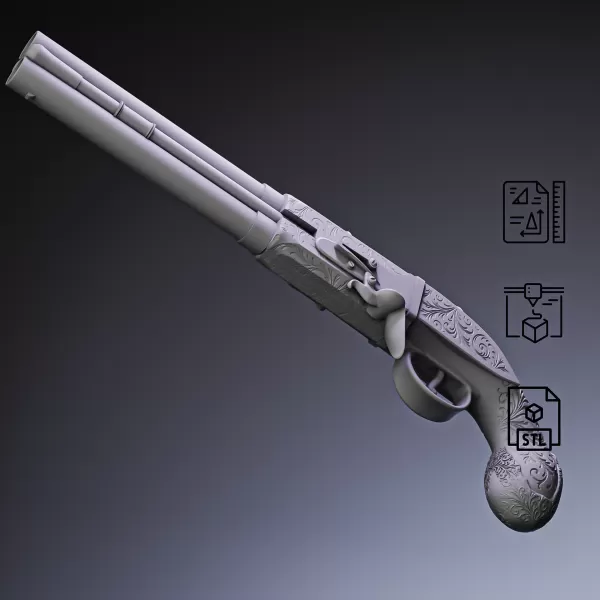 Double Barrel Flintlock Pistol #RoZ - Model preview 2