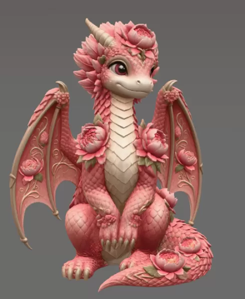 Rosé Bloom Dragon STL File for 3D Print - Model preview 13
