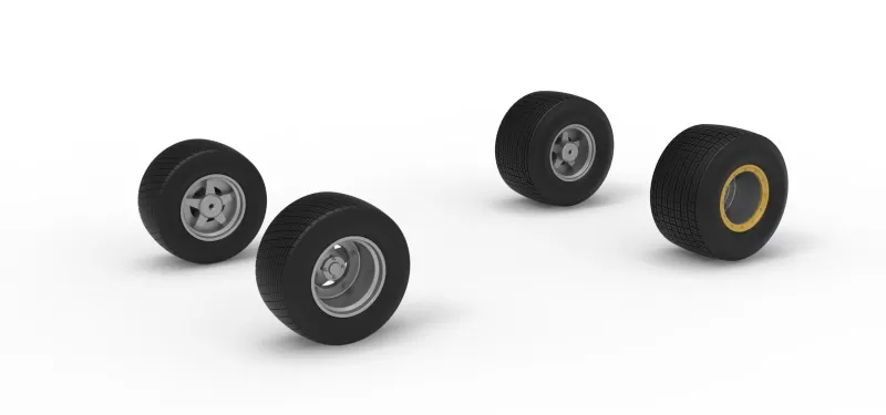 Wheel Set of Vintage Dirt late model Race car V4 Scale 1:25 - Model preview 1