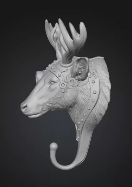 Steampunk Deer/Moose Wall Hook (High-Detail) - Model preview 4