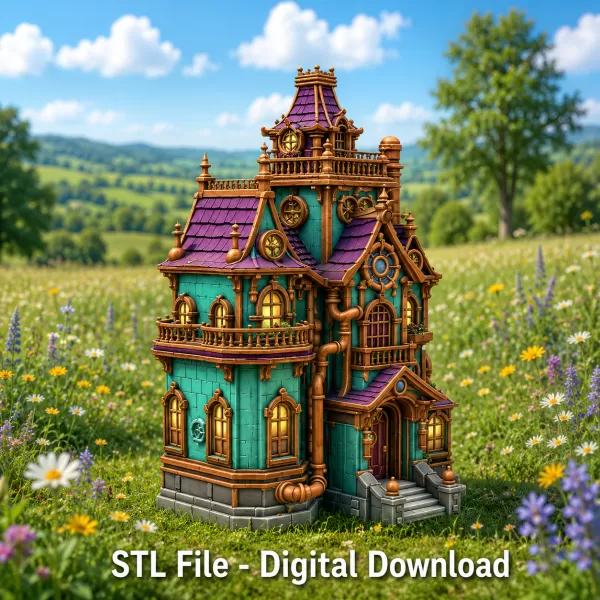 Whimsical Steampunk Manor STL File for 3D Print - Model preview 1