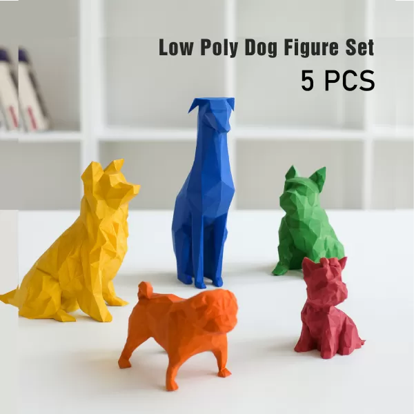 3D Low Polygonal Dog Set, French Bulldog; Doberman; Collie; Pug; - Model preview 1