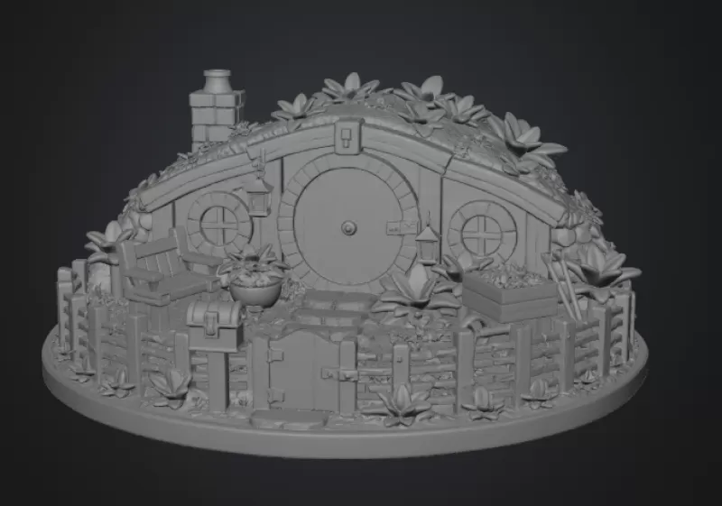Cozy Hobbit Garden Cottage STL File for 3D Print - Model preview 12
