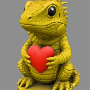 Cute Iguana with Heart – 3D Printable STL File - Model thumbnail 3