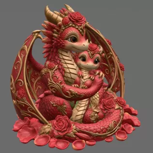 Rose Dragon Mother and Baby STL File for 3D Print - Model thumbnail 12