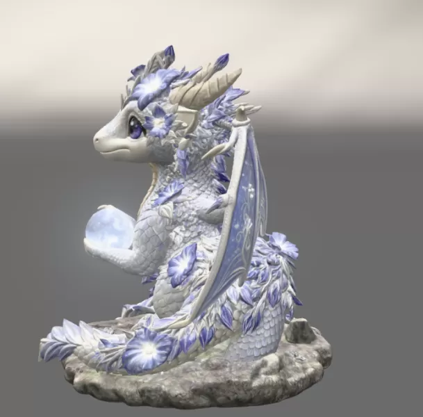 Cute Moonlight Dragon with Crystal Orb STL File for 3D Print - Model preview 6