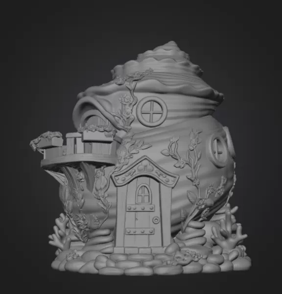 Seashell Cottage STL File 3D Printable Ocean Fantasy House - Model preview 7