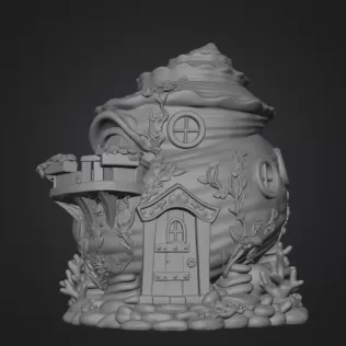 Seashell Cottage STL File 3D Printable Ocean Fantasy House - Model thumbnail 7